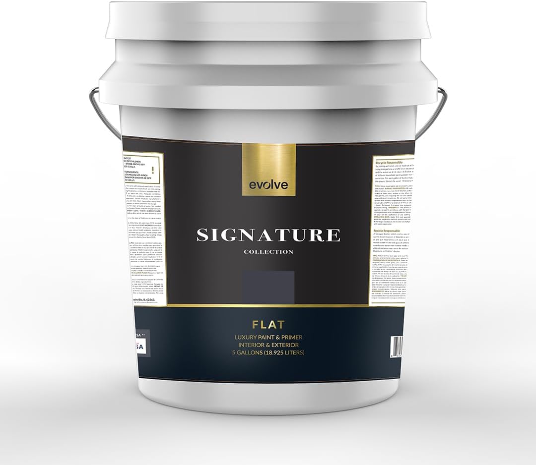 EVOLVE Signature Paint & Primer: Luxury Paint & Primer for Indoor & Outdoor Surfaces, Minimal Odor, Flat Sheen (5 Gallon, Charcoal Gray)
