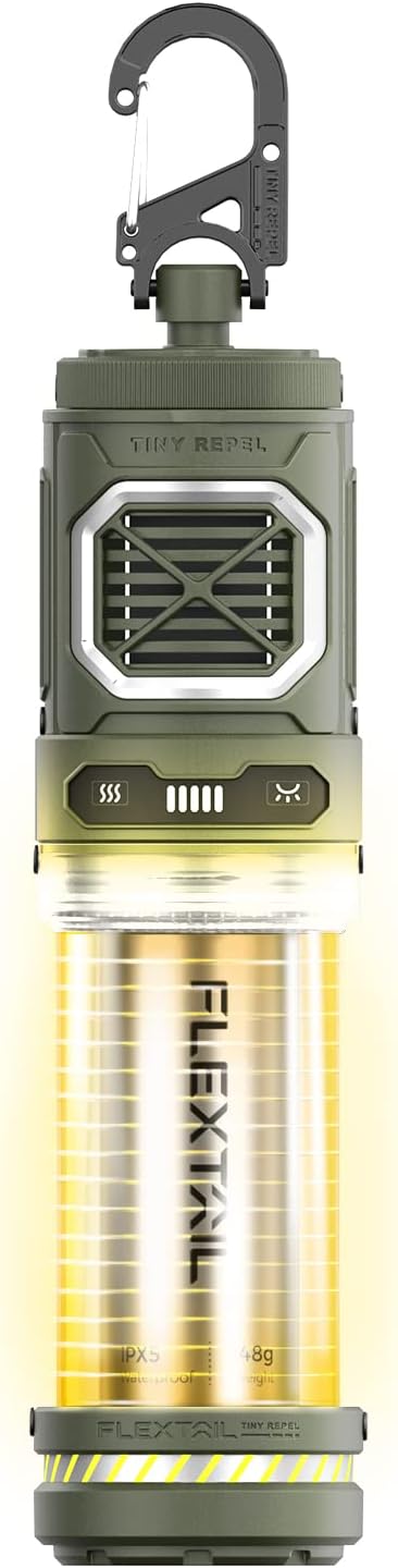 FLEXTAILGEAR Tiny Repel, Portable Mosquito Repellent Light, Camping Lamp,4800mAh Rechargeable Battery,4-Level 400Lm Camping Light, IPX5 Waterproof,Outdoor/Indoor, Camping,Backpacker(Green)