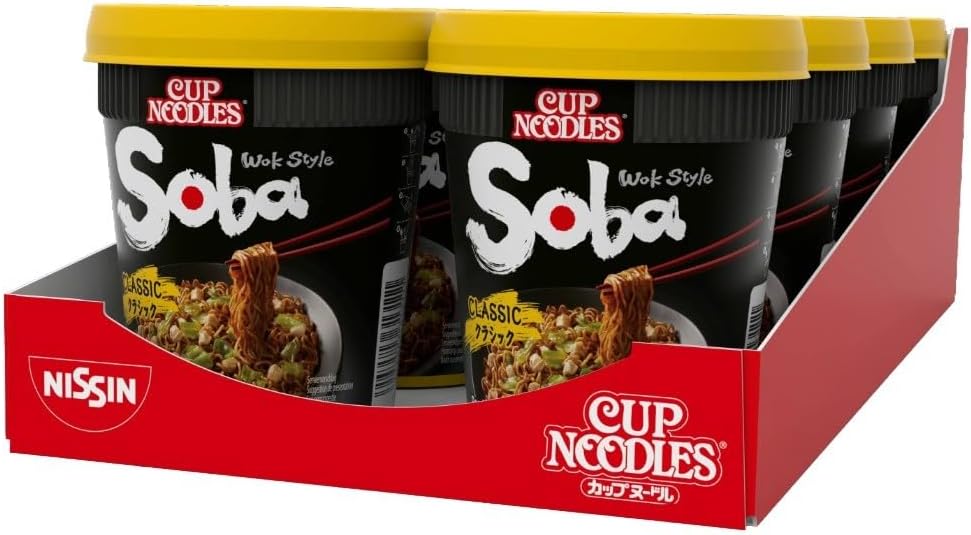 NISSIN Cup Noodles Soba Wok Style Classic Flavoured Instant Noodles, 90 g Pot (Pack of 8)