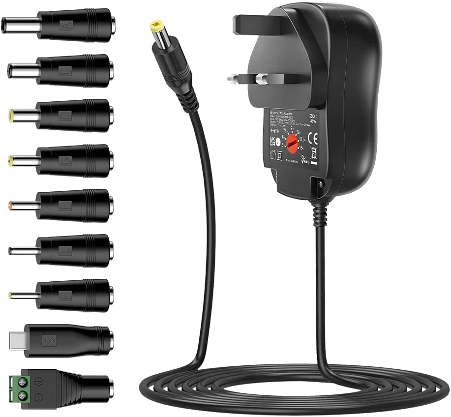 Zolt 45W Universal Power Adapter AC DC 5V 6V 7.5V 9V 12V 13.5V 15V Power Supply with 5V 2A USB Port for Household Electronics, 3A Max.