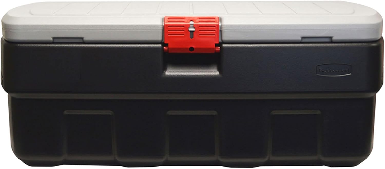 Rubbermaid ActionPacker️ 48 Gal Lockable Plastic Storage Bin, Industrial, Rugged Large Container with Lid (Black,gray)