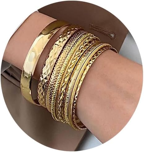 IFKM Gold Bracelets for Women, 14K Gold Plated Dainty Layered Chain Bracelets Adjustable Cute Bangle Link Bracelet Set