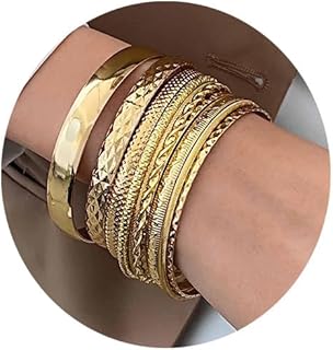 IFKM Gold Bracelets for Women, 14K Gold Plated Dainty Layered Chain Bracelets Adjustable Cute Bangle Link Bracelet Set