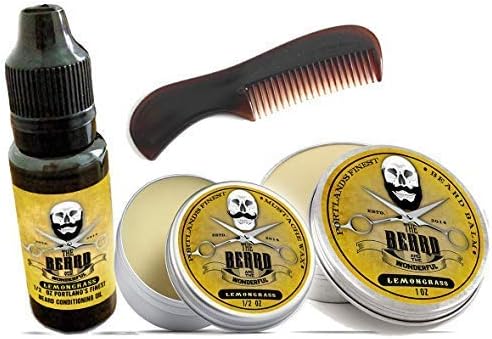 The Beard and the Wonderful - 4 Piece Beard Grooming Set - Moustache Wax, Beard Oil, Beard Balm and Pocket-sized Comb - Lemongrass Scent - All Natural and Organic