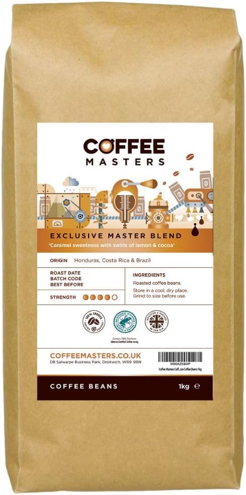 Coffee Masters Coffee Beans 1kg Exclusive Master Blend - 100% Arabica, Medium Dark Roasted Whole Bean Ideal for Espresso Machines