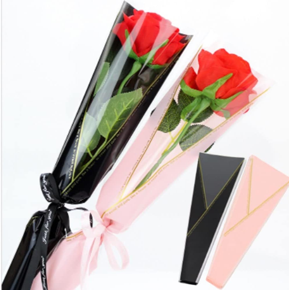 100 Counts /2 Colors Flower Wrapping Paper Single Rose Packaging Bag,Florist Bouquet Supplies,Waterproof Floral Wrapping Paper for Mother Day Xmas Valentine's Day 17.7 * 5 * 1.6Inch