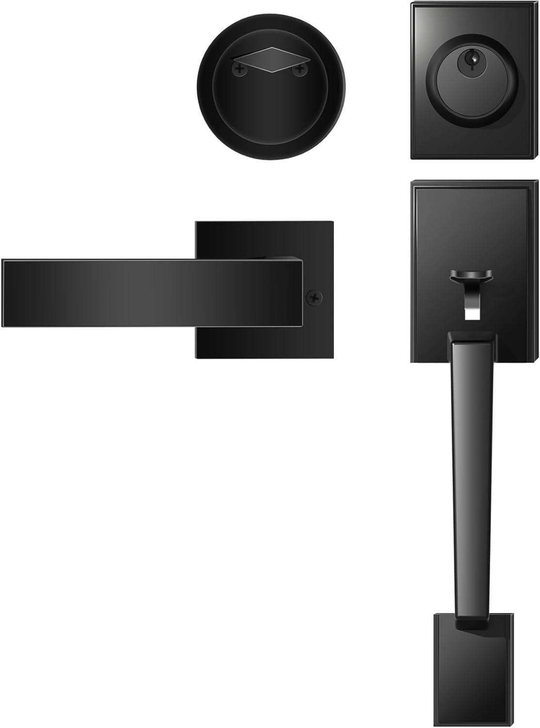 Azdele Front Door Handle and Deadbolt Set, Front Door Lock Set, Exterior Door Lock Set, Front Door Handle with Single Cylinder Deadbolt for Exterior Door, Reversible for Right&Left(Matte Black Modern)