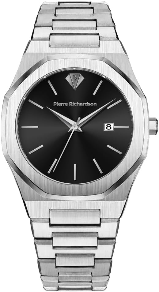 PIERRE RICHARDSON PR5428 Men’s Luxury Watch – Japanese Quartz Movement, Stainless Steel, 41mm, 5ATM Water Resistant, Scratch-Resistant Sapphire Crystal Glass – Classic Dress Watch for Men