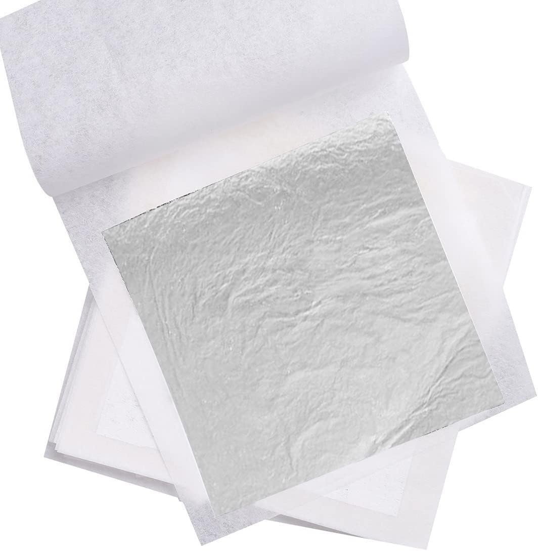 30 Sheets Silver Leaf, 6x6 cm/2.4x2.4 Inch Silver Foil Leaf Sheets Paper for Cake Chocolates Decorating Gilding Crafting DIY Arts Project Makeup Health Spa Craft Work