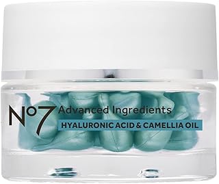 No7 Advanced Ingredients Camellia Oil & Hyaluronic Acid Capsules - Anti Aging Face Serum for Fine Lines & Wrinkles, Intense Moisture and Lasting Hydration (30pk)