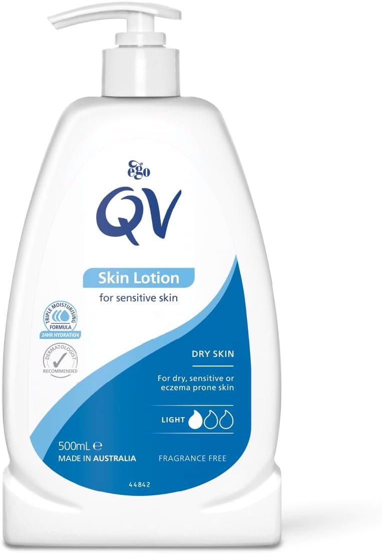 QV Lotion (500ml) Lightweight Hydrating Moisturiser for Dry, Sensitive Skin, Emollient Body Lotion, Fragrance Free, Noncomedogenic Body Cream, Soothing Skin Care for Eczema, Psoriasis, Dermatitis