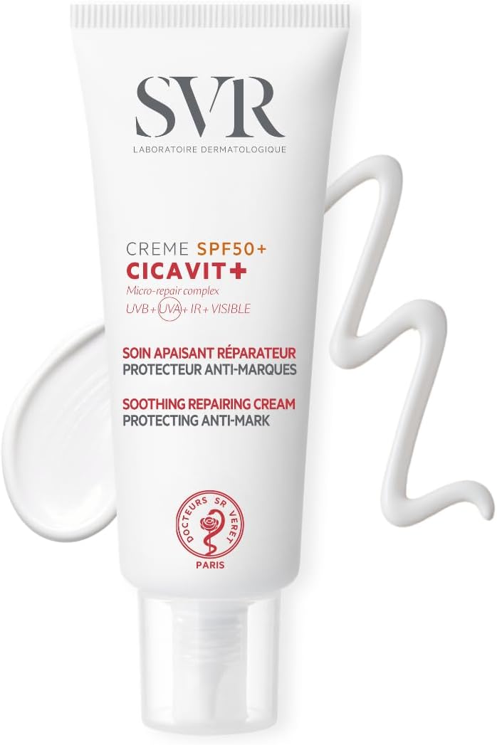 SVR CICAVIT+ Ultra-High SPF50+ Damaged Skin, Scar, Wound, Mole & Tattoo Pin-point Precision Healing Protecting Sunscreen. UVA, UVB, I-Red + Visible Light Filters. Healing Accelerator 7X Faster 40ml