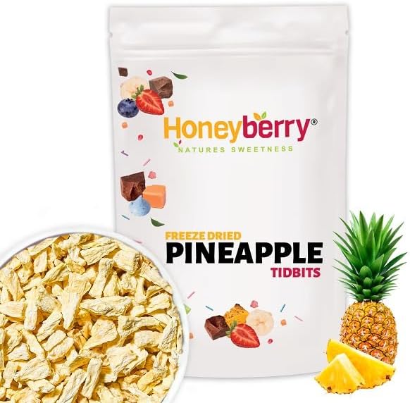 Freeze Dried Pineapple Tidbits 100g - Dehydrated from Frozen Pineapple Chips - Tropical Crispy Fruit Chunks Perfect as a Snack - No Sugar Added Sliced Pineapples Candy Substitute for Kids