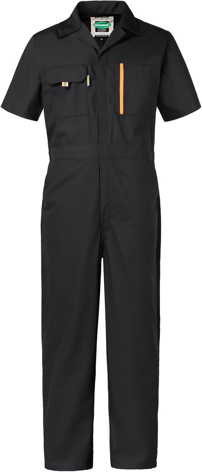 Mens Short Sleeve Coveralls Work Mechanics Jumpsuit Summer Overall Work Suit Breathable Crawl Suit Coverall