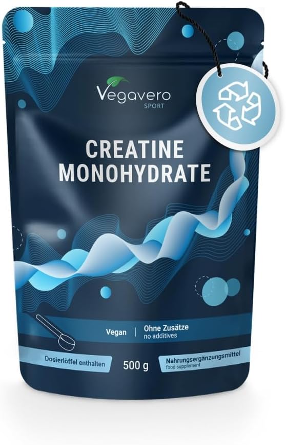 Vegavero Creatine Monohydrate Powder | Pure Unflavoured | 3,4 mg per Day - 147 Portions | Performance and Muscle Building | NO Additives | Lab Tested | 500g Vegan Creatin