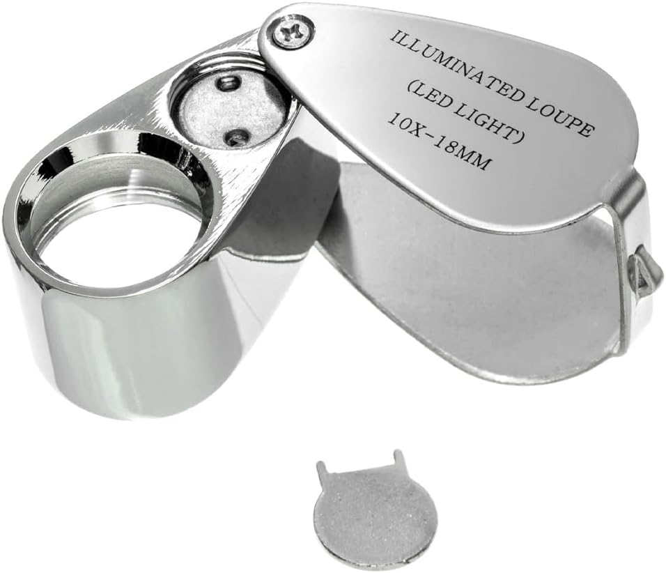 SE Professional 10X Illuminated Loupe with 18mm Glass Lens – Dual LED Light, Metal Body, and Storage Case – MJ3622L-10X