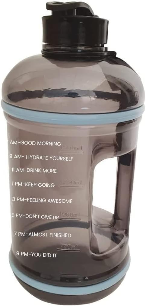 New Jumbo 2.2 Litre Sports and Gym Water Bottle with Time Markings Extremely Durable BPA Free Ideal Bottles for Gym Dieting Bodybuilding Outdoor Sports Hiking Cycling Office and Fitness (Black/Blue)