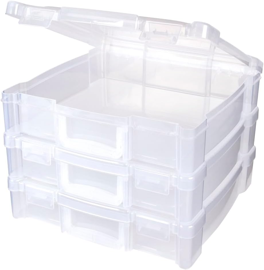 ArtBin 6913ZZ 12" x 12" Portable Art & Craft Organizer with Handle 3-Pack, [3] Plastic Storage Cases, Clear