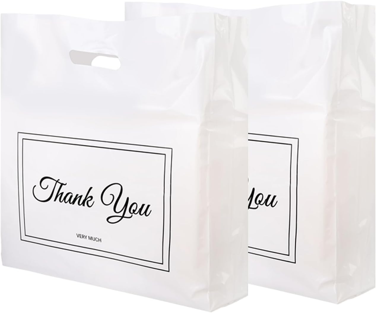 Belinlen 100Pcs 16x18 Inch Thank You Bags for Small Business Plastic Retail Shopping Bags for Stores, Boutique, Party, Gift, Clothes Reusable Plastic Thank You Bag (White, 2.36mil Thickness)
