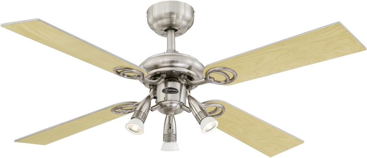 Westinghouse Lighting 72118 Pearl Three-Light 105 cm Four-Blade Indoor Ceiling Fan, Stainless Steel Finish