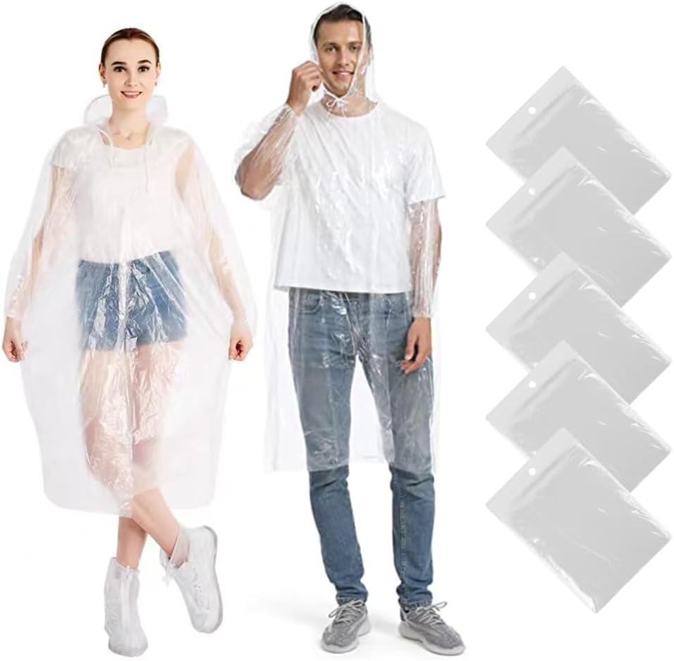 Chyaya 3/5/6 Pack Disposable Rain Ponchos, Waterproof Ponchos for Adults with Hood and Sleeves, Suitable for Festivals, Camping