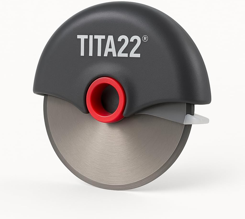 Titanium Coated Pizza Cutter Wheel – Ultra Sharp & Durable, Rust Resistant, Ergonomic Safe Grip Handle, Dishwasher Safe, Detachable Blade for Easy Cleaning – Professional Pizza Slicer