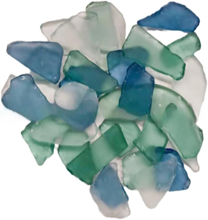 50pcs Frosted Sea Glass Pieces for Crafts - Crushed Vase Filler, Aquarium Decor, Beach Wedding & DIY Home Art Supplies in Multi-Color Mix (Deep Blue, Blue, Aqua Green, White)