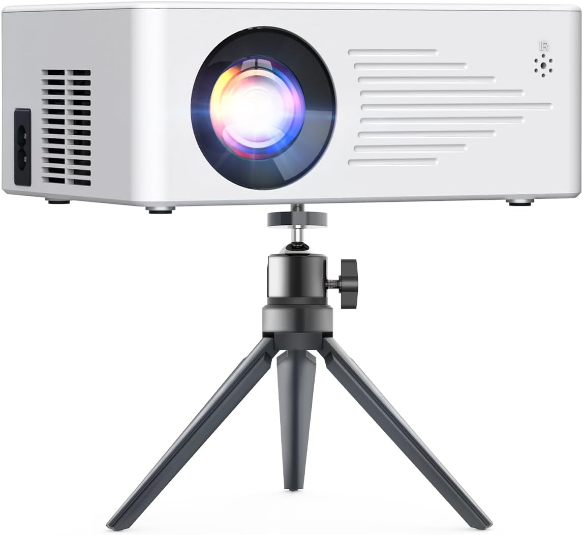 TMY Mini Projector for iPhone, Portable Projector with 5G WiFi and Bluetooth, 1080P HD Projector【with Tripod】, Movie Projector for iOS/Android/PC/TV Stick/HDMI/AV/USB, Indoor & Outdoor use
