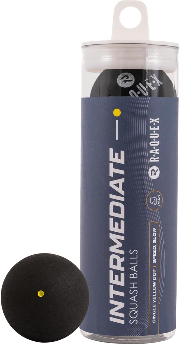 Raquex Squash Balls (3, 6 or 12 Balls) - 4x Speed Options: Elite Double Yellow Dot, Intermediate Yellow, Beginner Red, Junior Blue