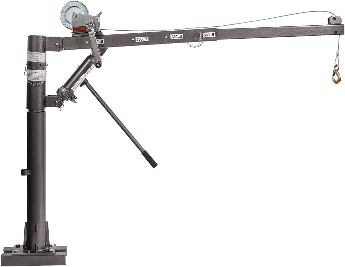 Stark USA 1/2 Ton Hydraulic Cable Winch Tow Pickup Truck Telescopic Crane Lift Hoist Load Crane Extension Swivel Base Mount (1100 LBS) Capacity
