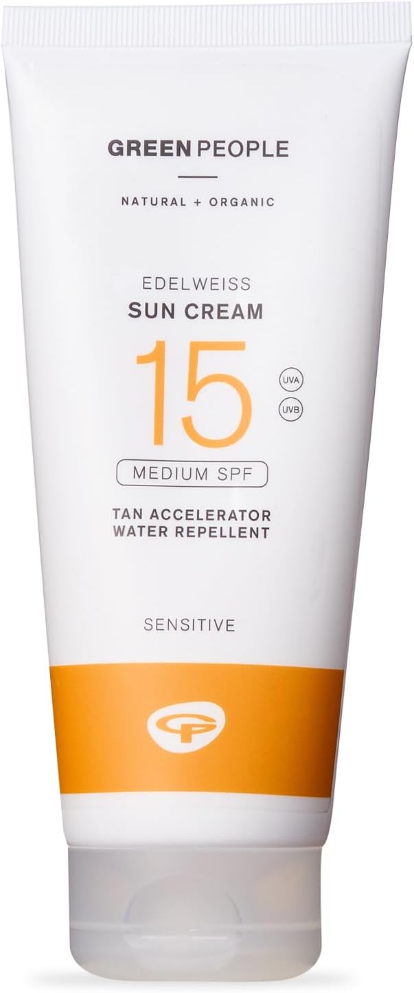 Green People Edelweiss Sun Cream with Tan Accelerator - SPF15 - Natural Sunscreen Suitable for Sensitive Skin - Reef Safe & Cruelty Free, 200ml