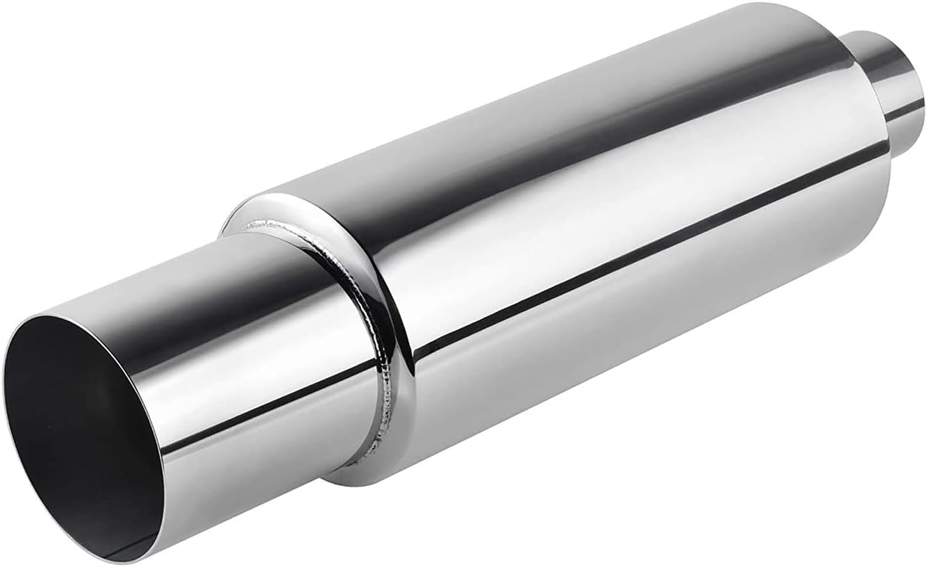 Krtopo 2.5 Inch (63MM) Inlet Exhaust Muffler Silencer Stainless Steel Car Turbo Sound Exhaust Back Box Muffler Pipe 14.2" (360MM) Overall Length Universal for Automobiles
