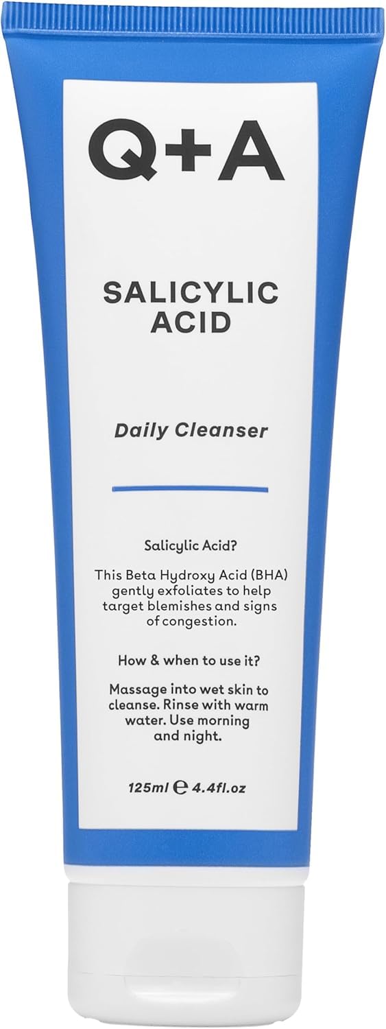 Q+A Salicylic Acid Daily Cleanser – Exfoliating Face Wash for Clear Skin, Targets Breakouts & Pore Congestion, Hydrating with Betaine & Allantoin, Vegan & Cruelty-Free, Made in UK, 125ml