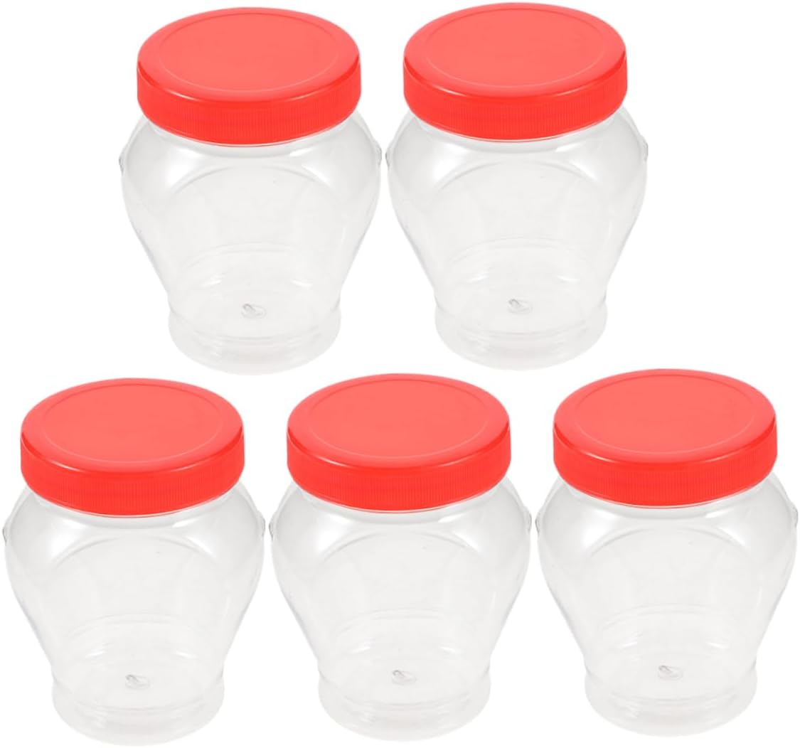 Healifty Heart-shaped Clear Plastic Jars Food Storage Containers with Airtight Lids for Candy Chili Sauce and Pantry Staples for Kitchen Organization