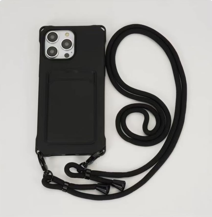 Phone Case with Crossbody Strap, Card Holder, 4-Corner Protection Compatible with iPhone 11 12 13 14 15 16 PROMAX Plus PRO 6.1 Black