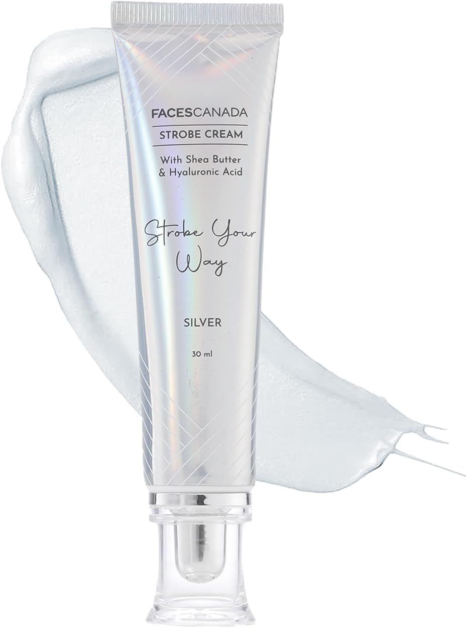 FACESCANADA Strobe Cream - Silver, 30Ml Primer + Highlighter + Moisturizer Shea Butter & Hyaluronic Acid Intense Hydration Flawless Radiant Dewy Skin Illuminating & Glowing Makeup Base