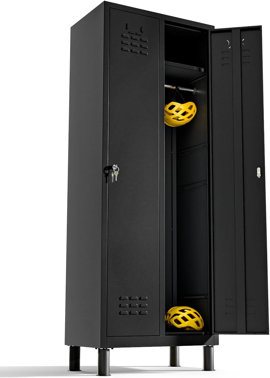Metal Locker, 2-Door Lockable Metal Storage Unit with Keys, Freestanding Garage Storage Unit, Lockers for Workplace Storage, Staff, Office, Gym, Changing Room and Workshop (Black)