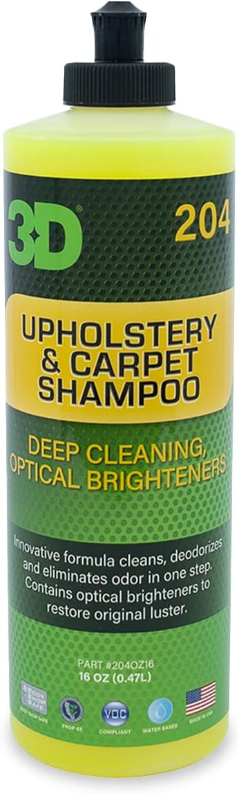 3D Upholstery & Carpet Shampoo - High Foam Stain Remover & Odor Eliminator Shampoo 16oz.