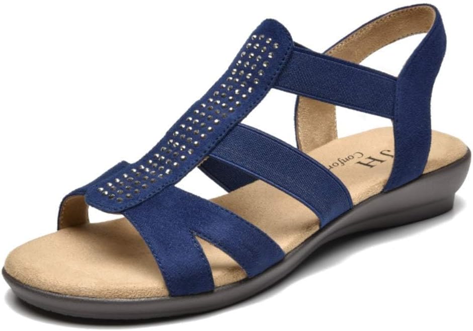 VJH confort Women's Flat Sandals with Rhinestone Open Toe Elastic Slip On Slingback Comfort Casual Walking Sandals