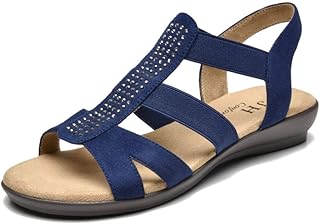 VJH confort Women's Flat Sandals with Rhinestone Open Toe Elastic Slip On Slingback Comfort Casual Walking Sandals