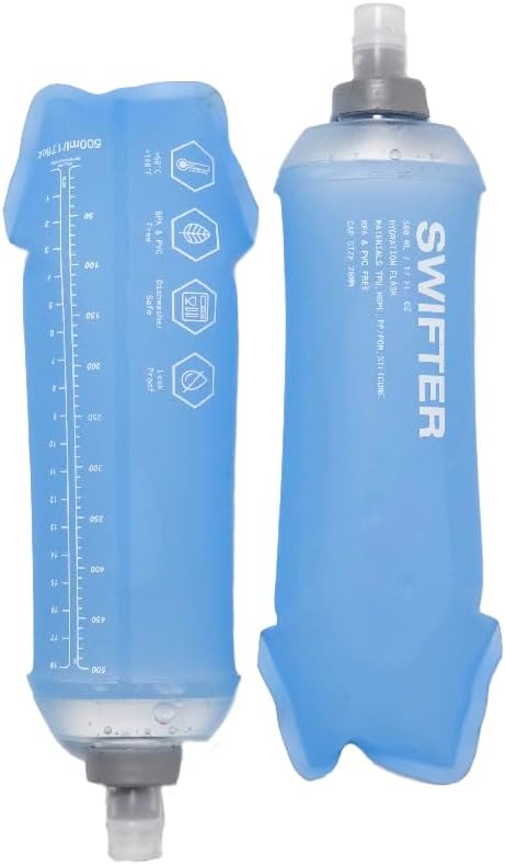 SWIFTER 2x Soft Flask 500ml | Collapsible Running Water Bottle | Handheld or in Vest | Leakproof | Trail Hydration Flask | Soft Water Bottle for Marathon, Hiking