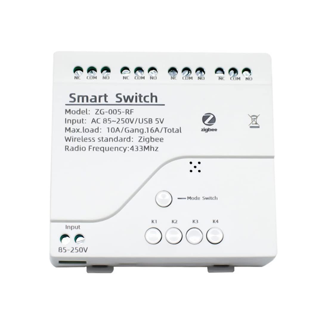 SameeHome Zigbee 4 Channel AC 85-250V RF433 Smart Light Switch Modular Receives 10A Relays Working Assistant, Tuya Smart Life