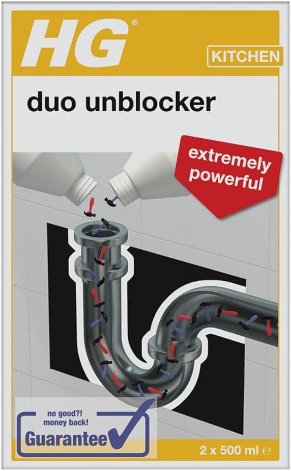 HG Duo Unblocker - Powerful Drain Cleaner, for Kitchen Sink or Bathroom Pipes - 2 x 500 ml