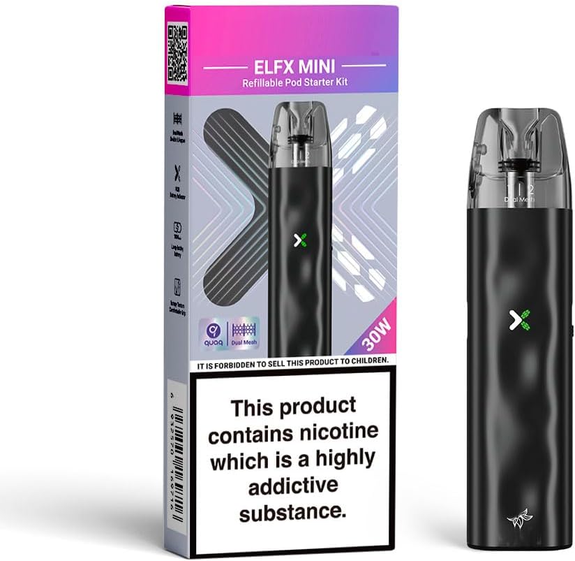 Vaporly UK ELFX Mini Refillable Pod Starter Vape Kit, 30W, Black