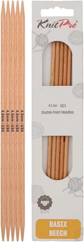 KnitPro KP35117 20 cm x 4 mm Basix Double Pointed Needles, Birch, Light Brown, Bruin