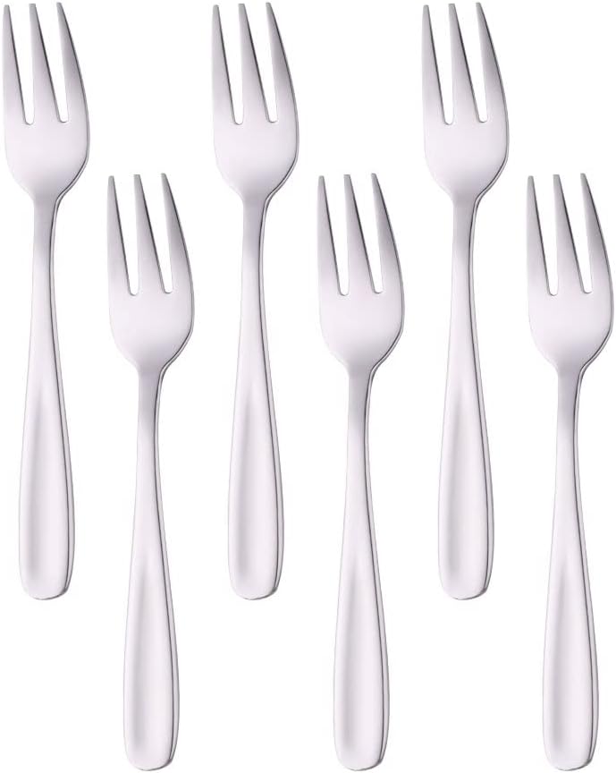 BISDARUN Dessert Forks Set of 6 Cake Fork Stainless Steel Teaforks Silver Pastry-Forks 14 CM(5.5 Inch) Small Forkes for Appetizer Fruit