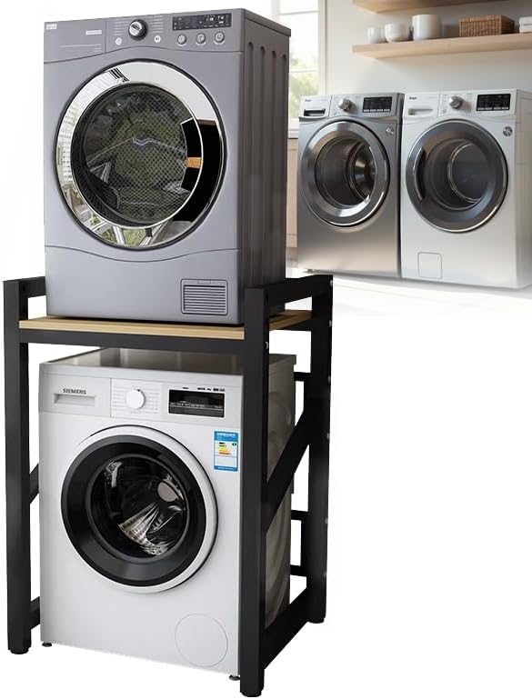 Washer Dryer Stand Stacking Kits, 3 Gear Height Adjustable Washing Machine Stacking Kits, Tumble Dryer Stacker Unit, 660lbs Max Load, 4X4cm Thick Metal Frame, for Bathroom Laundry Room (Balck A)