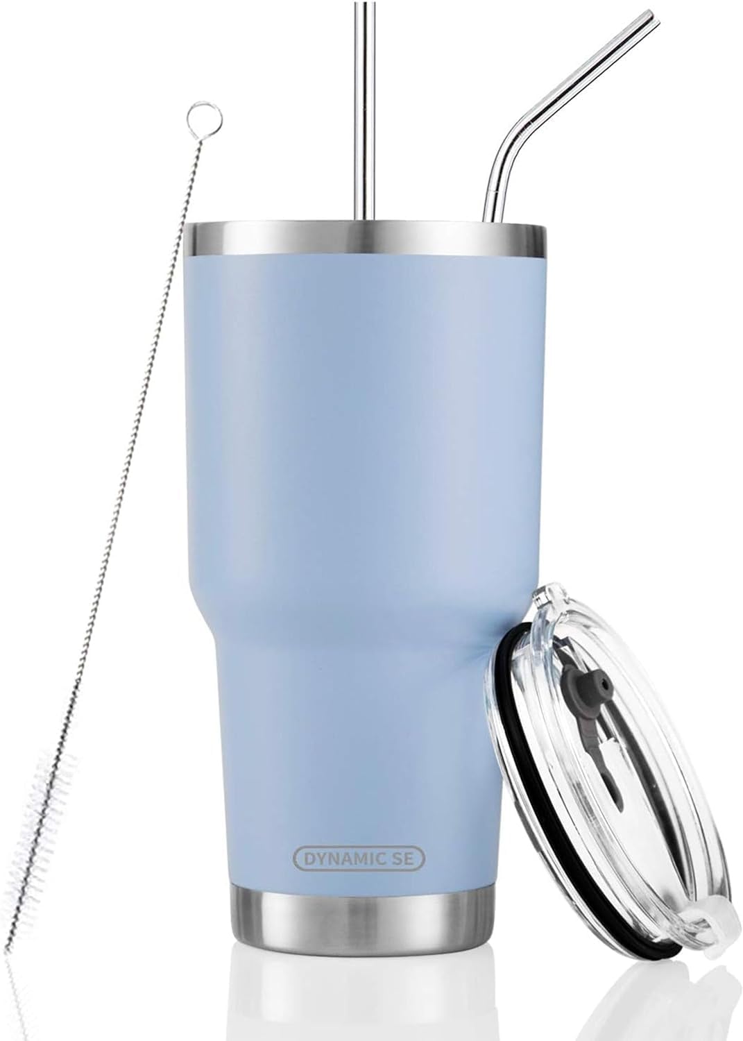 D·S 30oz Blue Tumbler Stainless Steel Double Wall Vacuum Insulated Mug with Straw and Lid, Cleaning Brush for Cold and Hot Beverages