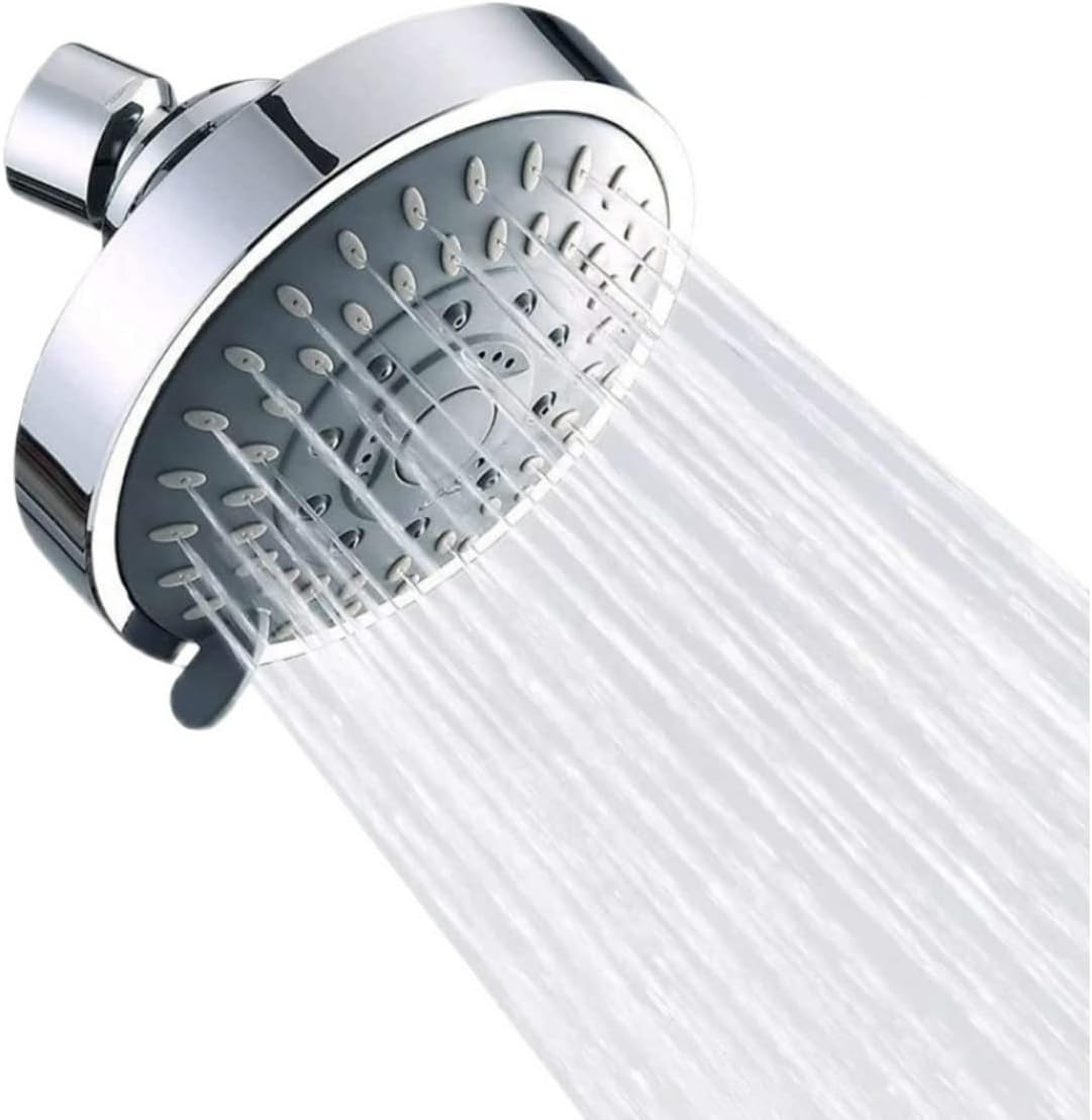 JZK Swivel Shower Head high Pressure, 5 Spray Modes, Waterfall Shower Head for Standard 1/2 inch Screw Thread Pipe, Bathroom Fixed Rainfall Showerhead