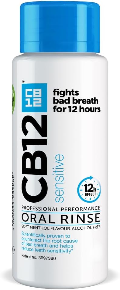 CB12 Sensitive: Fight Bad Breath for 12 Hours for Sensitive Teeth, Alcohol-Free, Soft Menthol Flavor, 250 ml